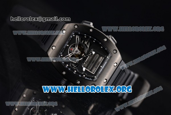 Richard Mille RM 69 Erotic Tourbillon Miyota 9015 Automatic PVD Case with Skeleton Dial Black Rubber Strap and Dot Markers - Click Image to Close
